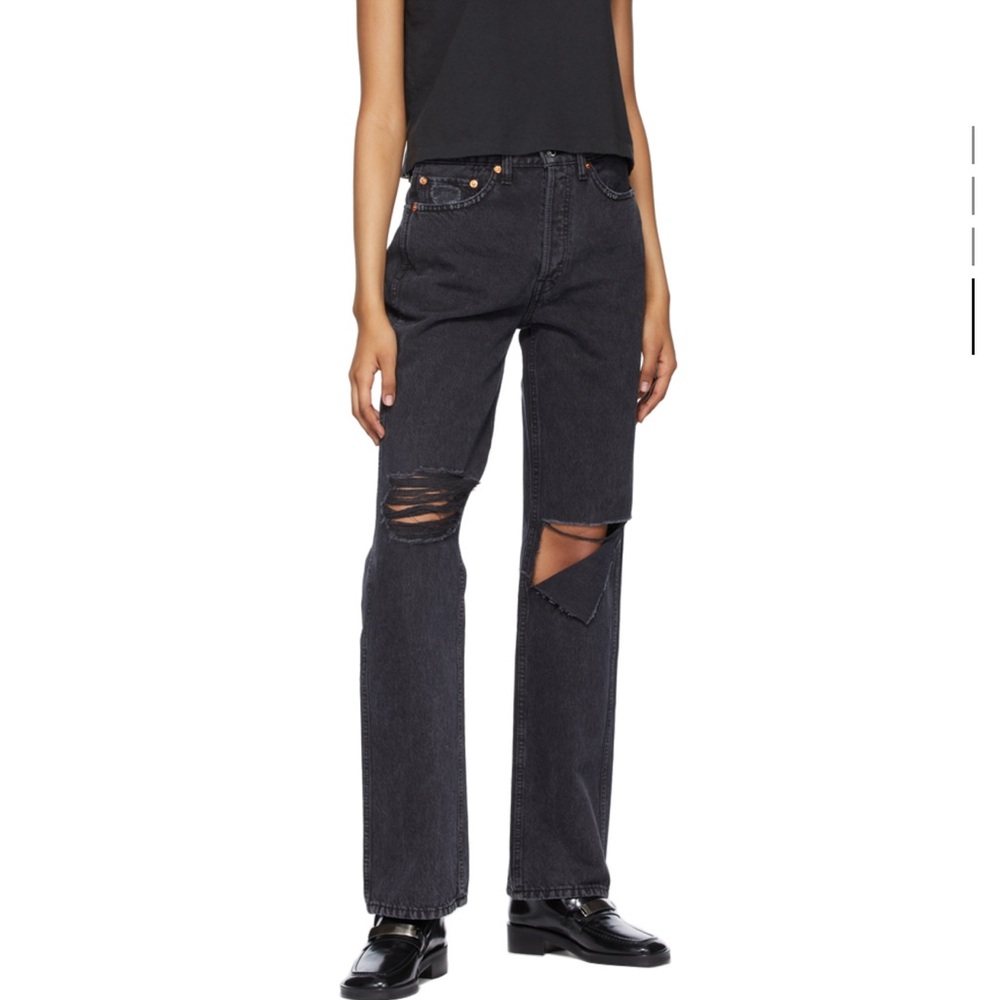 RE/DONE black distressed high-rise loose jeans